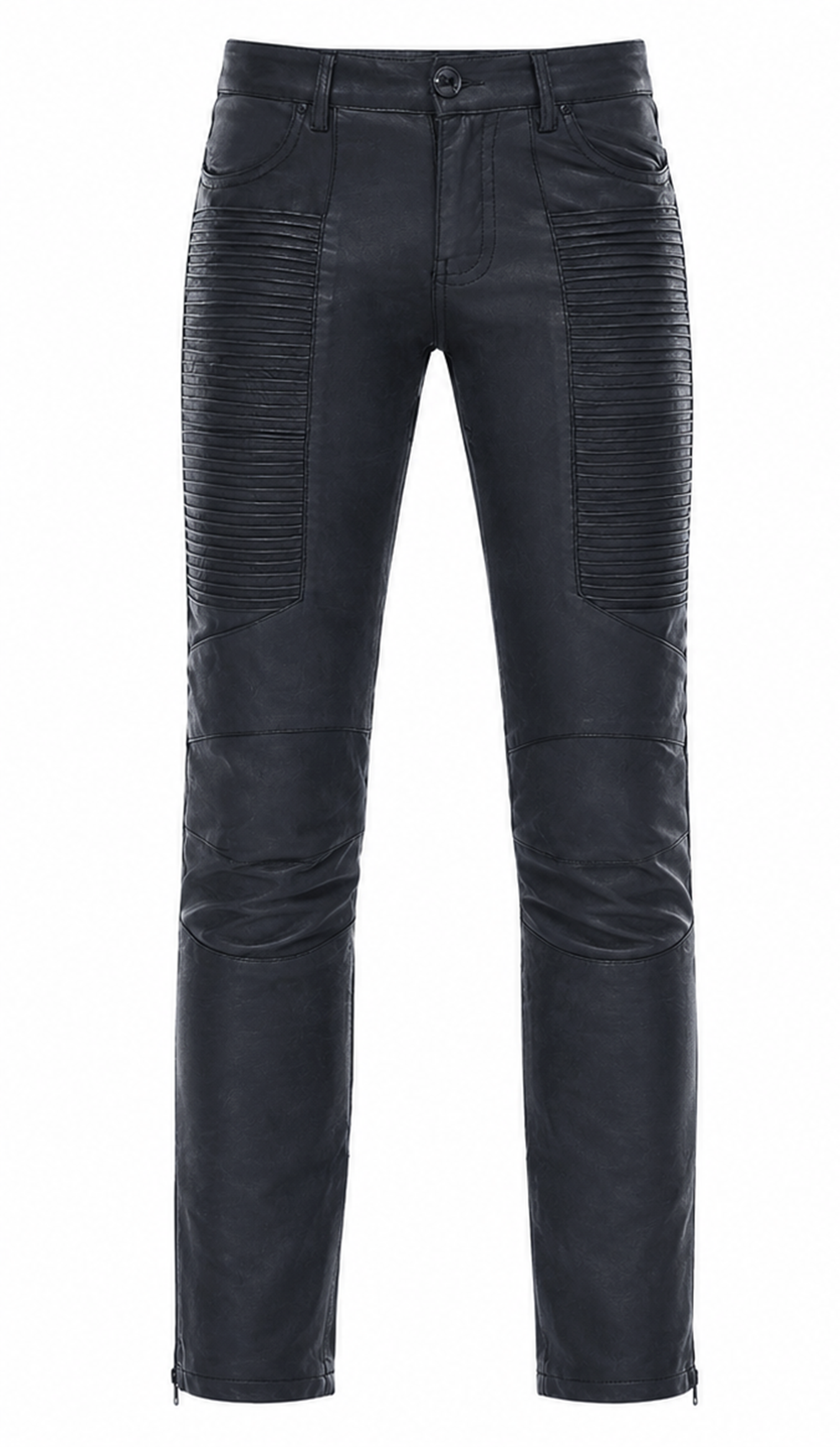 Charcoal Leather Moto Pants, Front and Back-2 Charcoal Leather Moto Pants, Front and Back-2